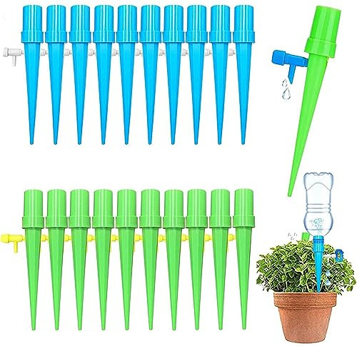 Ensemble d'arrosage automatique 20 pièces, pointes d'arrosage, système d'arrosage réglable, jardin de fleurs ou de légumes, utilisation intérieure et extérieure (bleu + vert)