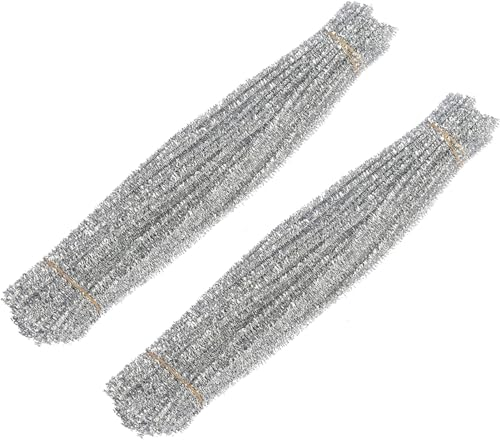 ulafbwur Pfeifenreiniger-Set, 200 Stück, flexibel, mehrfarbig, Chenille-Stiele für Bastelbedarf, kreative Dekorationen, Pfeifenreiniger, Bastelset, Silber