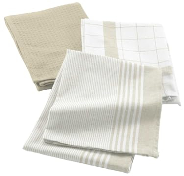 Douceur d'Intérieur, 3 strofinacci (50 x 70 cm) Vibrato lino, cotone operato nido d’ape