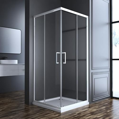 Goezes Weiß Duschkabine Eckeinstieg Schiebetür 75x90x185cm Eckeinstieg Duschkabine Duschabtrennung mit Doppel Schiebetüren Dusche Duschwand 6mm aus ESG Glas, LINKS & RECHTS MONTIERBAR