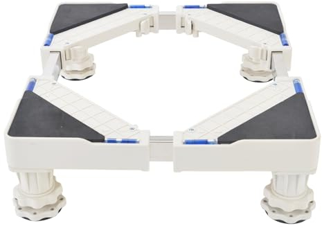 Mini Fridge Stand, Adjustable Refrigerator Base with 4 Strong Feet Length 11.8-18.8 in Height Adjustable 3.5-4.3 in Load 100kg Multifunction Movable Wash Machine Stand Base With Vibration Mat White