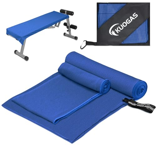 KUOGAS Fitness Handtuch 2er Set | 120x50cm + 100x30cm | Kühlhandtuch mit Reißverschlusstasche, Schnelltrocknend Mikrofaser Gym Sporthandtuch für Fitnessstudio und Training,2 Stück