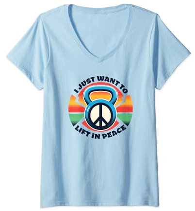 Damen Motivierende Fitness Kettlebell Workout Lift In Peace T-Shirt mit V-Ausschnitt