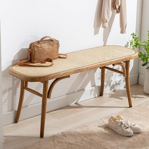 chairus Banc Ottoman de Rotin Banc Banquette Entrée Chaussures Banc de Salle à Manger en Bois (Jaune)