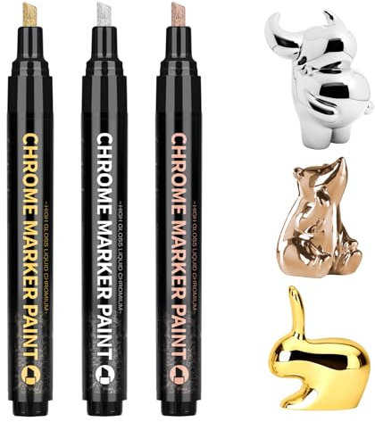 Nesayerk Metallic Stifte Chrome Marker, 3 PCS Permanent Marker Wasserdicht, 3-6mm Goldstift und Silber Lackstift mit Spiegeleffekt für Markierung, Reparatur, Touch UP, Färbung (Gold/Silber/Kupfer)