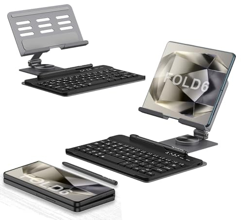 COQUE Galaxy Z Fold 6 Mobile Office Tastatur Kit,Telefon AR Drehwelle+Touch-Stift+Kabellose Bluetooth-Maus,Kit Case geeignet für Falttelefone Fold6/5/4/3/2-Grau