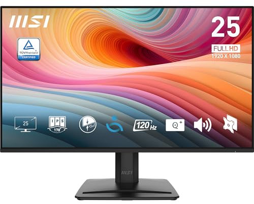 MSI PRO MP251 E2 24.5-inch IPS 1920 x 1080 (FHD) Gaming Office Monitor, 120Hz, Adaptive-Synch, HDR Ready, HDMI, VGA Port, Display Port,VESA Mountable, Tilt, Speaker, 1ms, Black