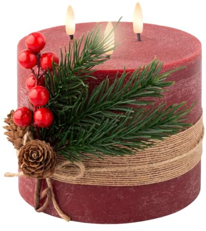 Lumineo LED Kerze batteriebetrieben 3 flammig mit Timer Wachs 15cm - flackernde Flamme Effekt - Weihnachtskerze mit 6 Stunden Timerfunktion - Flammenlose Kerzen Wachskerzen Dekokerzen - Weinrot