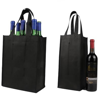2Pcs Reusable Felt Wine Bottle Bag - 4 and 6 Compartment, Drinks Carrier for Travel, Party, BBQ, Picnic