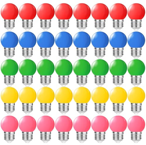 Suncan 40 Stück E27 Led Bunte 1W Farbige Glühbirnen Led Bunte Birnen Deko Glühbirne,Rot, Gelb, Blau, Grün und Rosa,für Weihnachten Hochzeit Party,AC 220V-240V