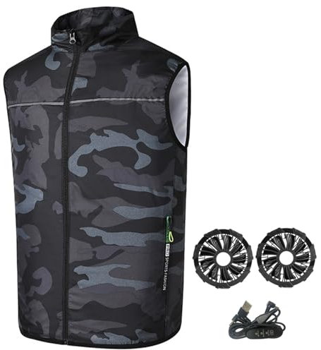 Banziaju Fan Jacket Fan Vest Breathable Circulating 3 Speed Fan Jacket USB Power Light Cooling Vest Cable Control Round Neck Sleeveless Cool Vest for Working Camping Hiking, M
