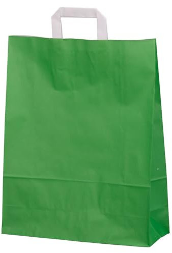 Papiertragetaschen grün mit weißem Henkel 80 g/qm 32 + 12 x 40 cm (Breite + Falte x Höhe), 250 Stück