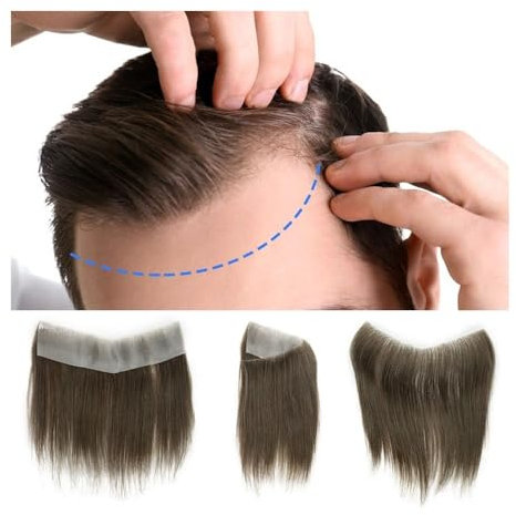 Herren-Perücke Toupet for die Stirn von Männern mit Haaransatz, Echthaar, Haarteile for Männer, dünne Haut, PU-Basis, unsichtbarer Haaransatz, Haareinheiten 2,5 x 16 cm, Kapillarprothese for Männer To