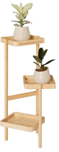 SoBuy Étagère à Fleurs Support de Pots de Fleurs Porte Plante en Bambou à 3 Niveaux Présentoire de Jardin pour Intérieur et Extérieur, L31cm x P27cm x H78cm, STR12-N