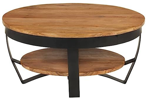 Willood Couchtisch mit Trennwand Beistelltisch Wohnzimmer Runder Couchtisch aus Holz Doppelt 65x65x32 cm Massivholz Akazie