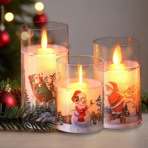 Recitem Bougies de Noël LED avec batterie - Bougies chauffe-plat LED sans fil - Bougies chauffe-plat LED sans flamme - Bougies d'ambiance pour sapin de Noël