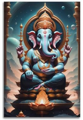 ZZBYMX Buddhistisches Poster, Kindly Majestic Benevolent Ganesha, attraktives dekoratives Gemälde, Leinwand, Wandposter für Schlafzimmer, künstlerische Bilder, Drucke, moderne Familie, 30 x 45 cm