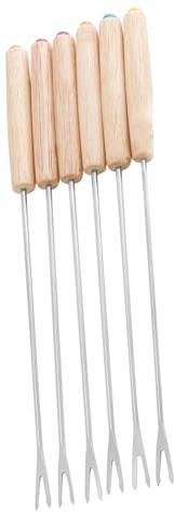 Akozon 6-Teiliges Fondue-Gabel-Set mit Eichenholzgriffen
