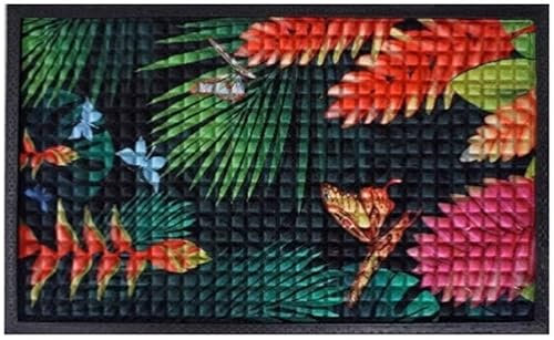 Door Mat Large 75cmx45cm Rubber Back Non slip Vibrant Colorful Design Patterned Easy to clean Home Entrance Mud Scraper Dirt Catcher Decorative Bubble Texture (Tropical)