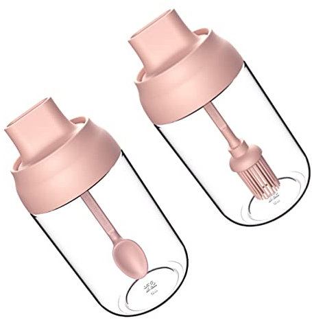 CIYODO Glass Flavoring Jar Lid and Spoon Cruet for Kitchenware Oil-Brushing Bottle for Seasoning for Barbecue and Sauces