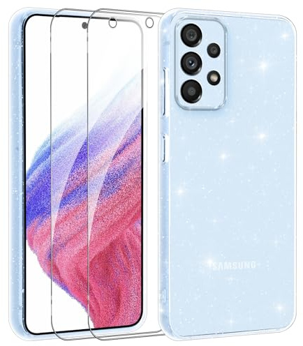Votvloay Glitzer Hülle für Samsung Galaxy A53 5G 6.5mit 2 Stück Schutzfolie Schutzglas,Aesthetic Luxuriöse Mädchen Klare Handyhülle,Slim Weich TPU Stoßfeste Schutzhülle für Samsung A53 5G,Transparent