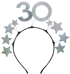 PartyDeco Haarreif 30 Jahre, Glitzer und Sterne, Silber