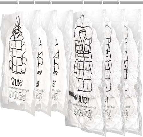 6 bolsas colgantes de almacenamiento al vacío para abrigos, bolsa de vacío, organizador de armario, almacenamiento sellado, bolsas selladoras al vacío