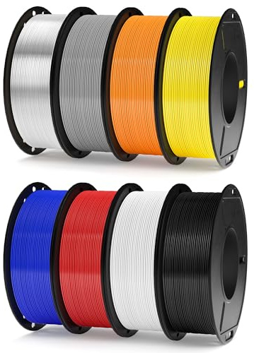 ELEGOO Rapid PETG Filament Set 1.75mm Mehrfarbig 250g*8 | Schwarz/Weiß/Rot/Blau/Grau/Orange/Gelb/Transparent, High-Speed bis 600mm/s, Maßgenauigkeit +/- 0,02mm, 8 Pack 250g Spulen
