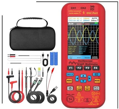 TIEOAXFT Osciloscopio portátil, multímetro Digital y generador de señales de función 3 en 1, Canal Dual, 50 MHz x 2, medidor gráfico de 250 MS/s(O9)