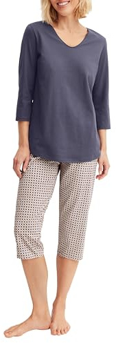 CALIDA Blooming Nights 3/4-Pyjama Damen | 100% Baumwolle, atmungsaktiv, geschmeidig, 3/4-Länge