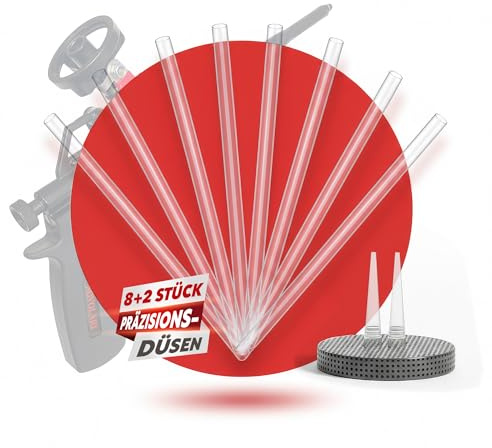 Novolari® 10-tlg. Düsen-Set für PU Bauschaumpistole | 8 Verlängerungsdüsen (17,8 cm) und 2 Präzisionsaufsätze (4,8 cm) für sauberes und exaktes Arbeiten mit PU Schaumpistole
