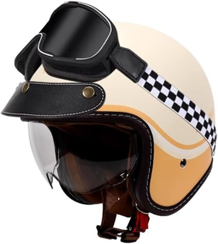 DCJDKCVKI Motorradhelm im Vintage-Stil, offener Helm mit Sonnenblende, 3/4-Halbgesichts-Motorrad-Crashhelm für Männer und Frauen, ECE-geprüfter Jethelm für Roller, Cruiser, Moped