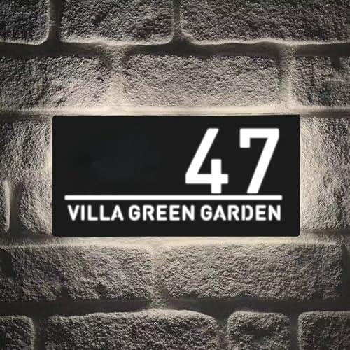 Personalized Modern Backlight LED House Number Signs For Outside, Custom 3D Acrylic Street Name Address Number Plaques, Floating Illuminated Door Plate For Home Garden Yard(7x14in)