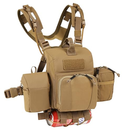 VOTAGOO Binocular Harness Bino Chest Pack Fernglas-Brusttasche mit Magnetverschluss und MOLLE System Wasserabweisend für die Jagd Vogelbeobachtung (Combination, Brown)