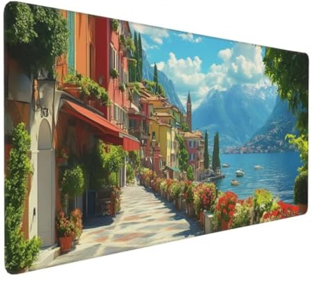 Tapis de Souris Ville Côtière 800x400 mm XXL Tapis Souris Gaming Grand, Mouse Pad Paysage sous Main Bureau Imperméable et Antidérapant pour PC, Ordinateur Portable, Gamer, Maison, Bureau -MP738
