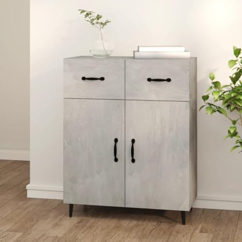 Nqyjm Meuble de Rangement avec 2 Portes et Tiroirs Buffet Gris béton 69.5x34x90 cm Bois d'ingénierie Armoire Latérale Placard de Salle à Manger pour Cuisine, Salon, Chambre
