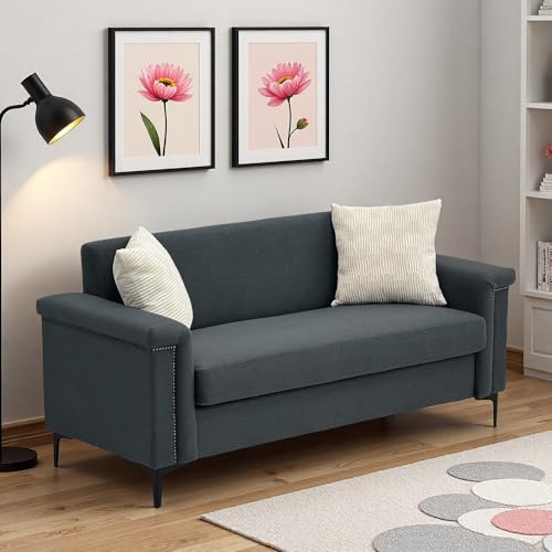 FammyLoft Sofa 2 Sitzer, Ecksofa mit Solides Holzgestell, für Wohnzimmer/Schlafzimmer/Büro, 172cm, Leinengewebe, Dunkelgrau