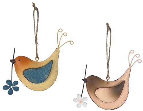 Metall-Vögel 2er-Set zum Hängen – Creme-rosé-blau Sortiert – ca. 14 x 8 cm – Frühlingsdeko mit Aufhänger – Vogel-Deko für Fenster & Balkon – Logbuch-Verlag