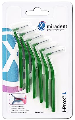 miradent I-Prox® L Interdentalbürste 0,7 mm grün medium 6 St | für eine einfache gründliche Reinigung der Zahnzwischenräume | im Pocketformat | mit hygienischer Schutzkappe | ideal für unterwegs