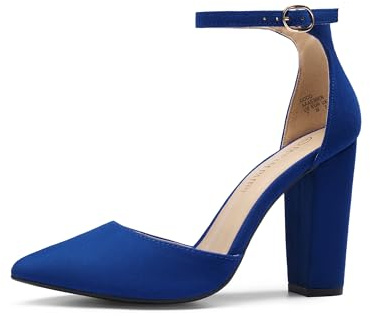 DREAM PAIRS Women's Coco High Heels Chunky Pumps,Royal/Blue,7.5