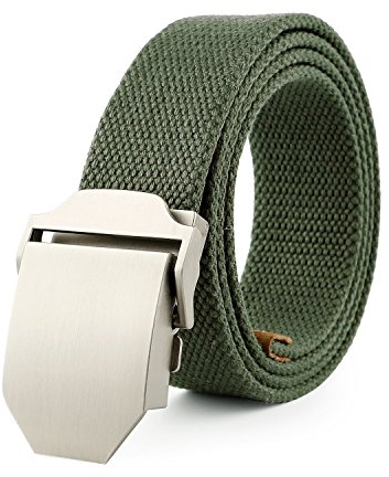 MIMA Herren Militär Gürtel Stoffgürtel Leinwand Canvas Stoff Gürtel mit Glatt Schnalle Canvas Jeansgürtel Belts (Grün)