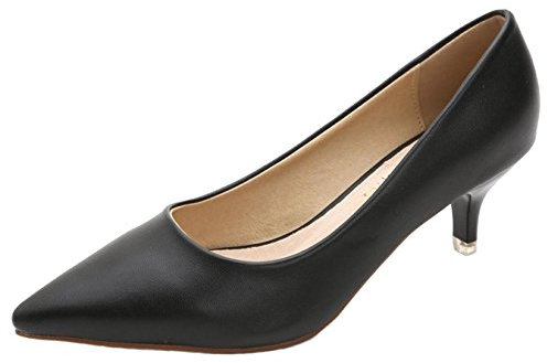 WUIWUIYU Women's Girls' Fashion Pointed Toe Kitten Heel Pump Shoes Size 3.5 Black