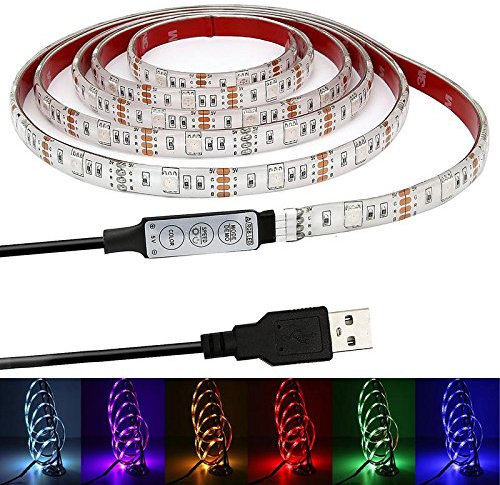 MSC USB Powered LED Light Strip,1M / 3.3FT RGB 60 * LED Lights 20 Colour Variations TV Backlight Background Lighting Built-in Controller RGB-Strip1m1pc