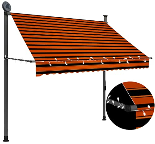 vidaXL Markise Einziehbar Handbetrieben mit LED Wasserabweisend Klemmmarkise Balkonmarkise Sonnenschutz Terrasse Balkon Garten 200cm Orange Braun