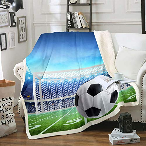 Fußball Kuscheldecke 150x200cm für Couch Jungen Fußball Sport Thema Wohndecke für Mädchen Teenager 3D Amerika Fußball Wettkampfspiele Decke Atmungsaktive