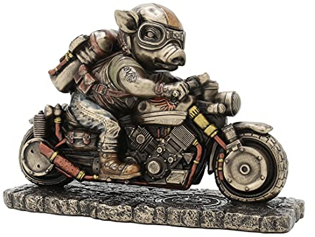 Veronese Deign 11,4 cm hoch Steampunk Motorrad grober Reiter Speed Speck Schweinefigur Kaltguss Bronzed Harz Statue Schwein Tier Sammlerstücke