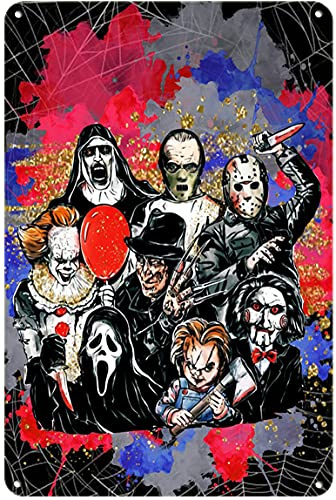 Dreacoss Retro-Metall-Blechschild mit Freunden, Horrorfilm-Poster, Killer-Wandkunst, Charakter-Kunstdruck, Geschenk für Film-Fans, Wanddekoration, Vintage-Hausbar, 20 x 30 cm