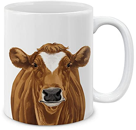 MUGBREW Taza de café de cerámica de la vaca marrón, 11 oz