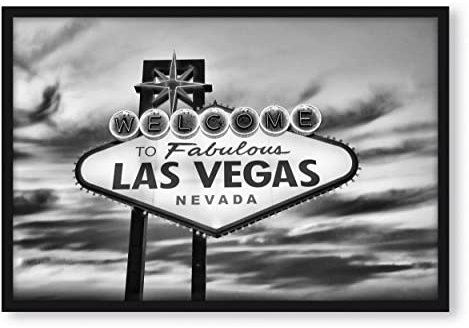 Pixxprint Las Vegas Schild, Poster im Bilderrahmen, Format: 38x30cm, Kunstdruck gerahmt
