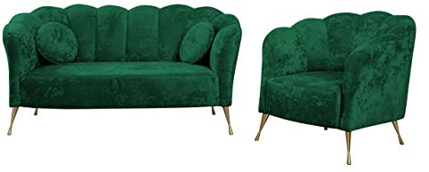 Mirjan24 Sofagarnitur Telomin I + II, Sofa Sessel Couch Polstersofa Couchgarnitur Fernsehsessel Polstergarnitur Farbauswahl (Füße: Gold, Eureka 2121)